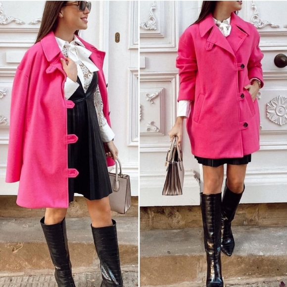 Zara Pink Wool Blend Oversized Coat - Picture 3 of 16